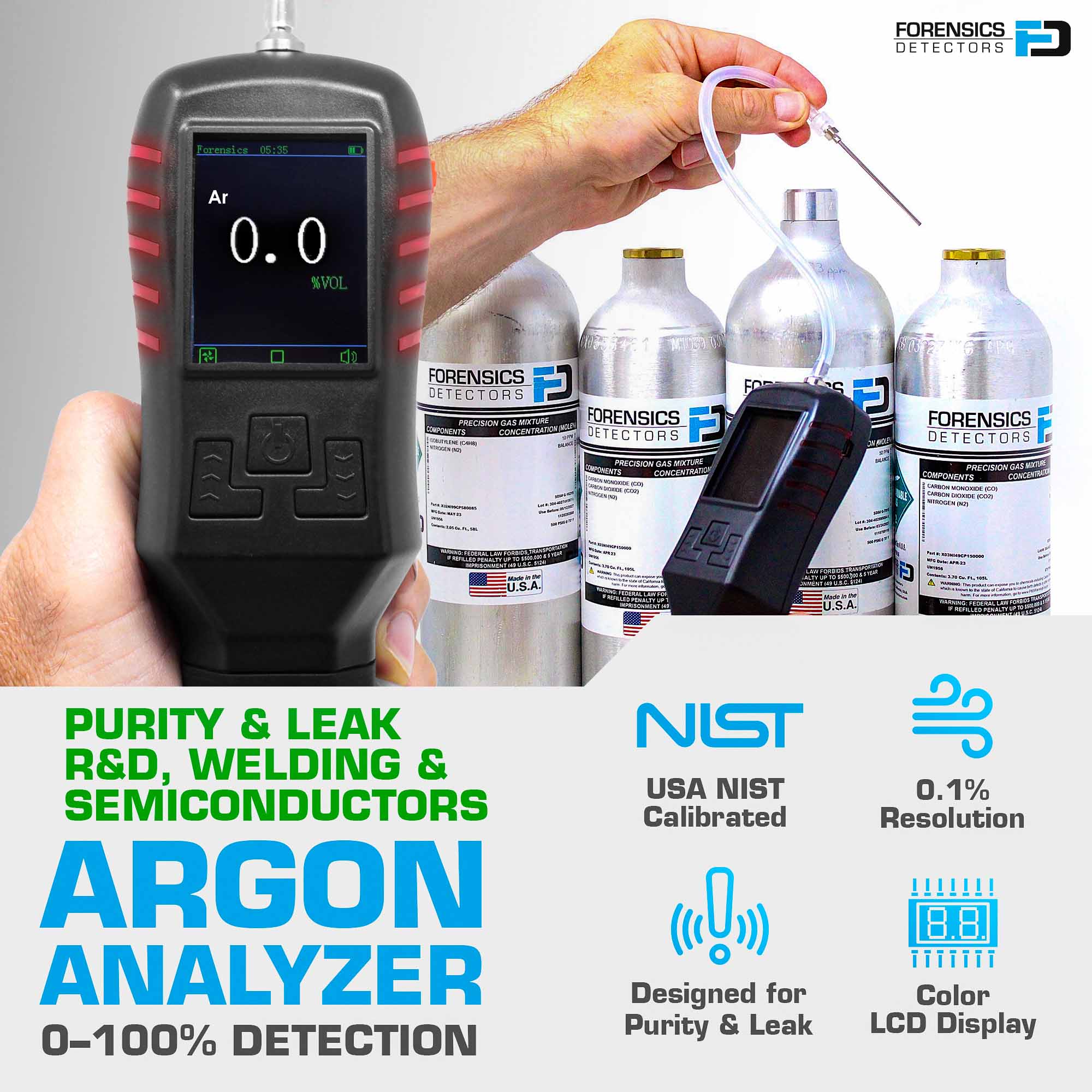Argon Analyzer | Leak 0-100% | USA NIST Calibration