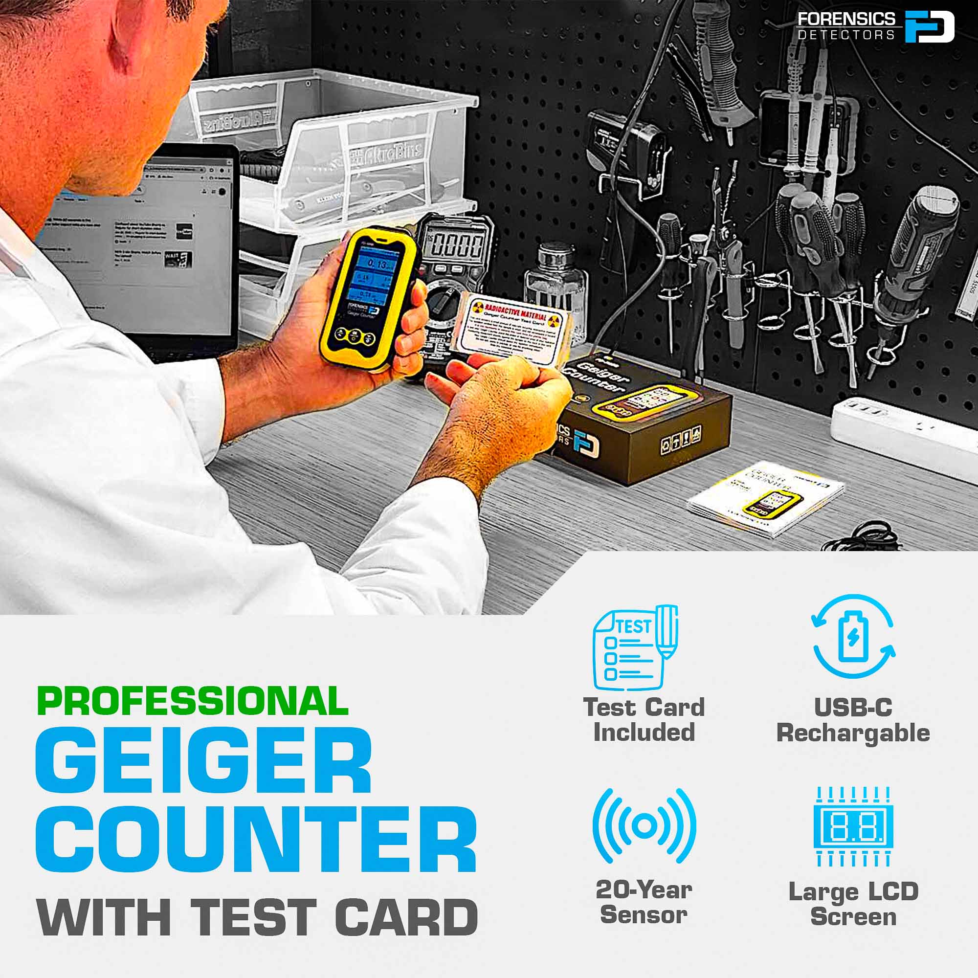 Geiger Counter + Radiation Test Card | Nuclear Radiation Detector