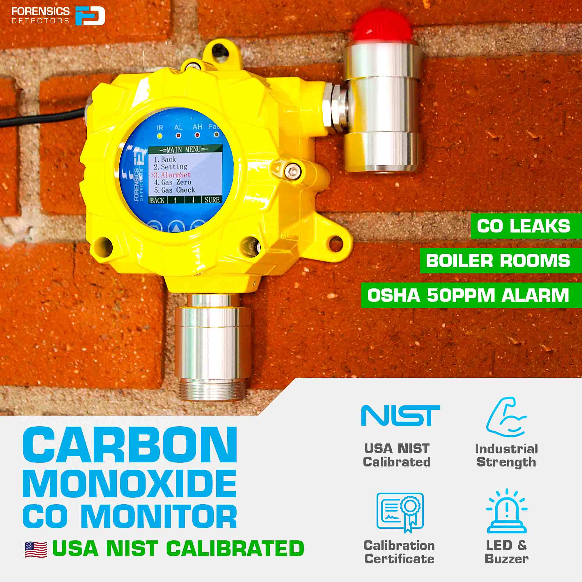 Kohlenmonoxid-Wandmonitor | EU-Kalibrierzertifikat Enthalten