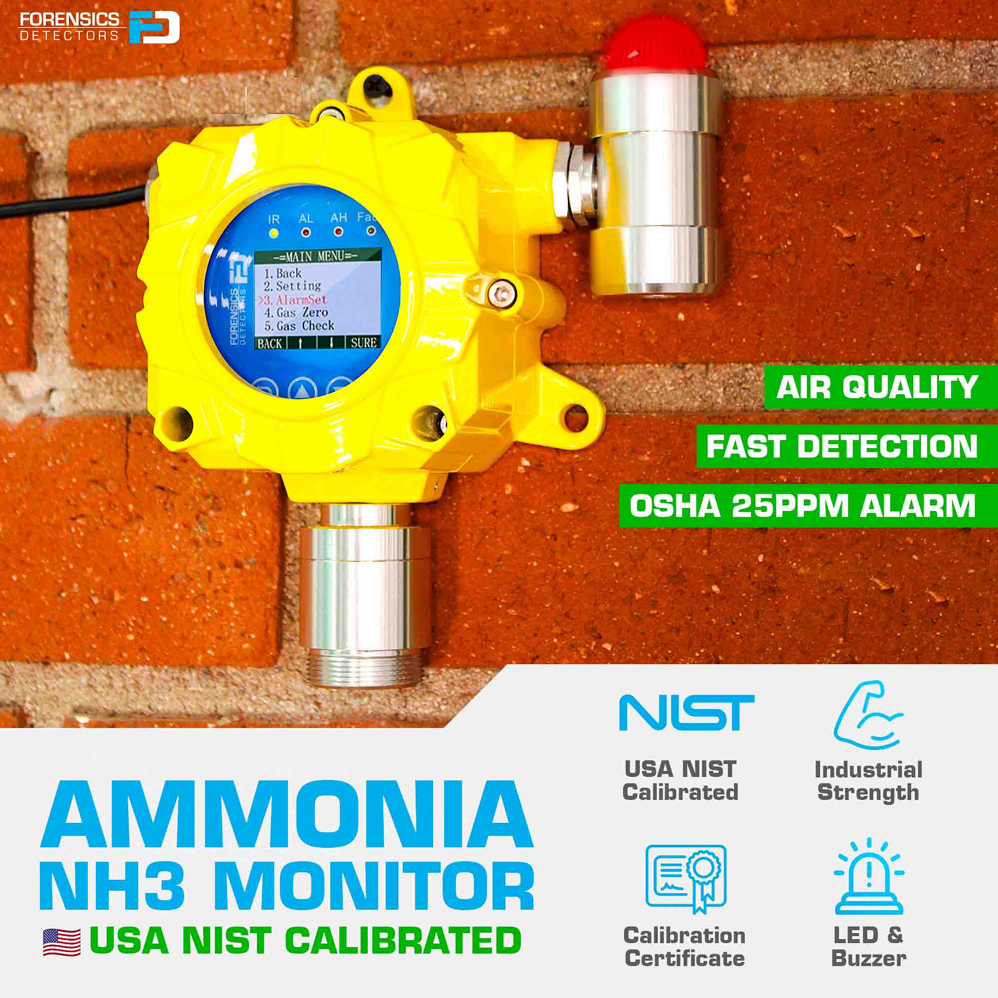 Ammonia Detector Wall Mount with USA NIST Calibration
