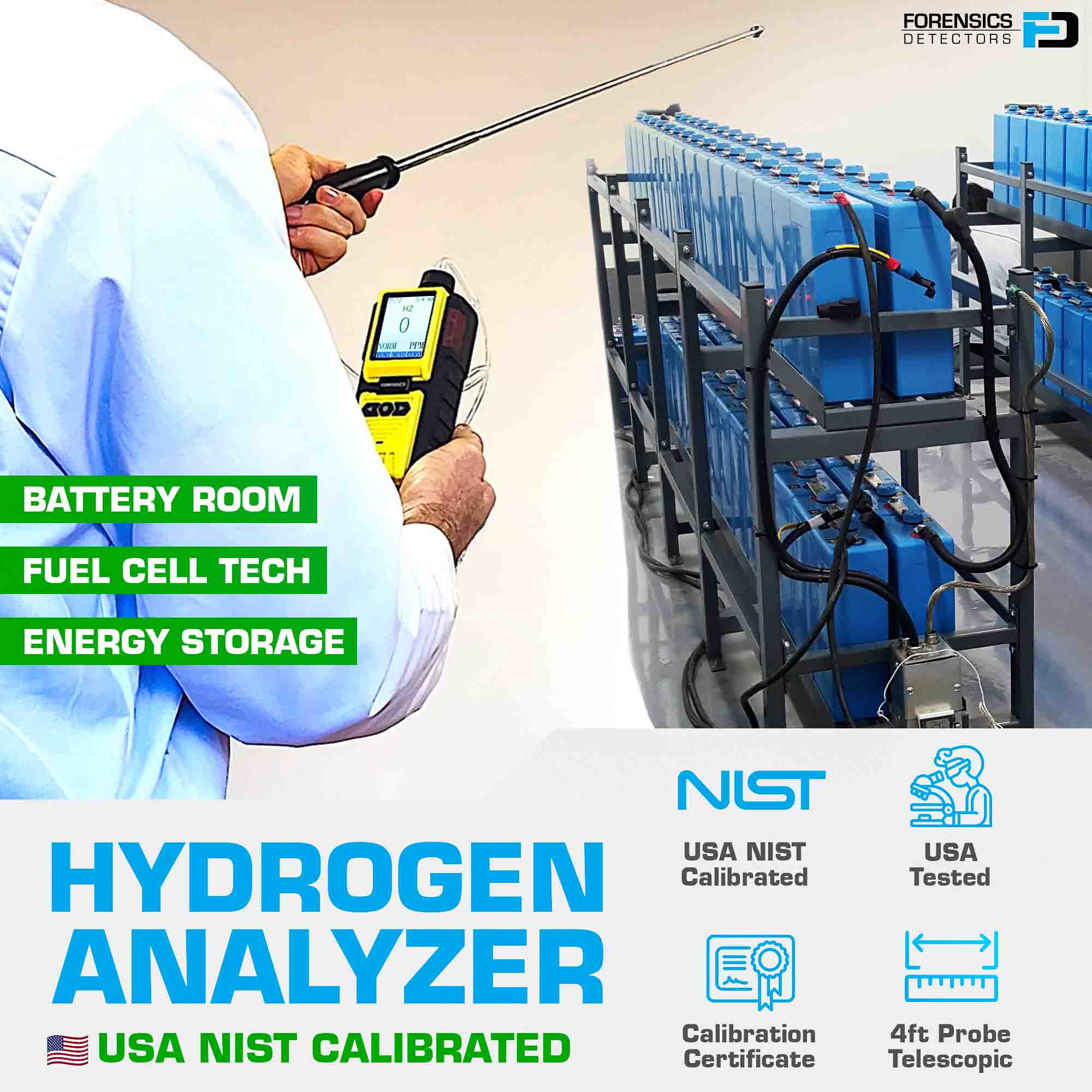 Hydrogen Gas Leak Detector | USA NIST Calibration