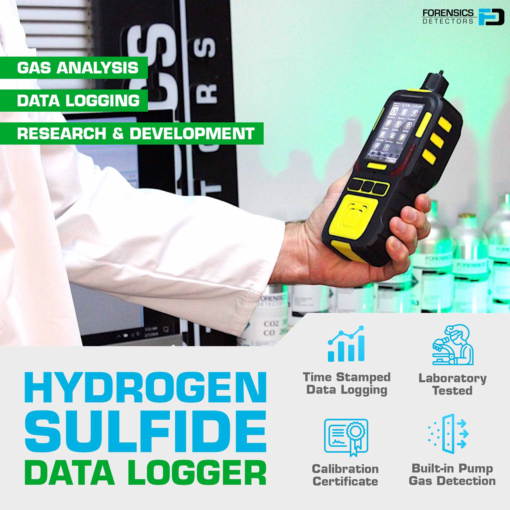 Hydrogen Sulfide H2S Data Logger Analyzer | USA NIST Calibration