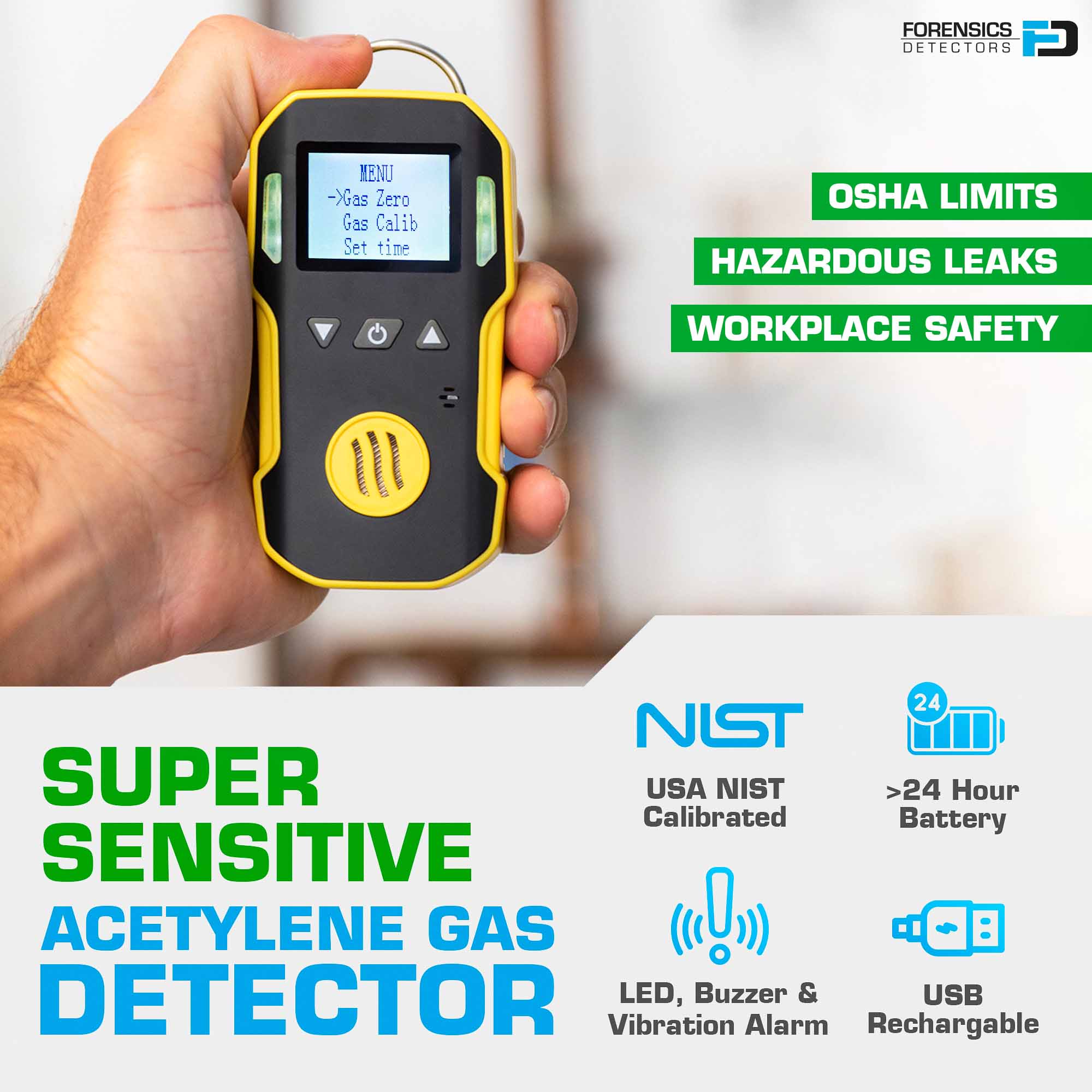 Acetylene Gas Detector USA NIST Calibration