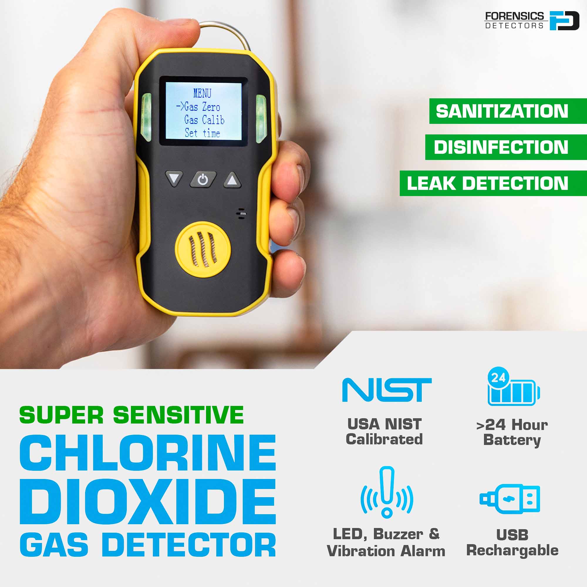 Chlorine Dioxide Gas Detector | USA NIST Calibration