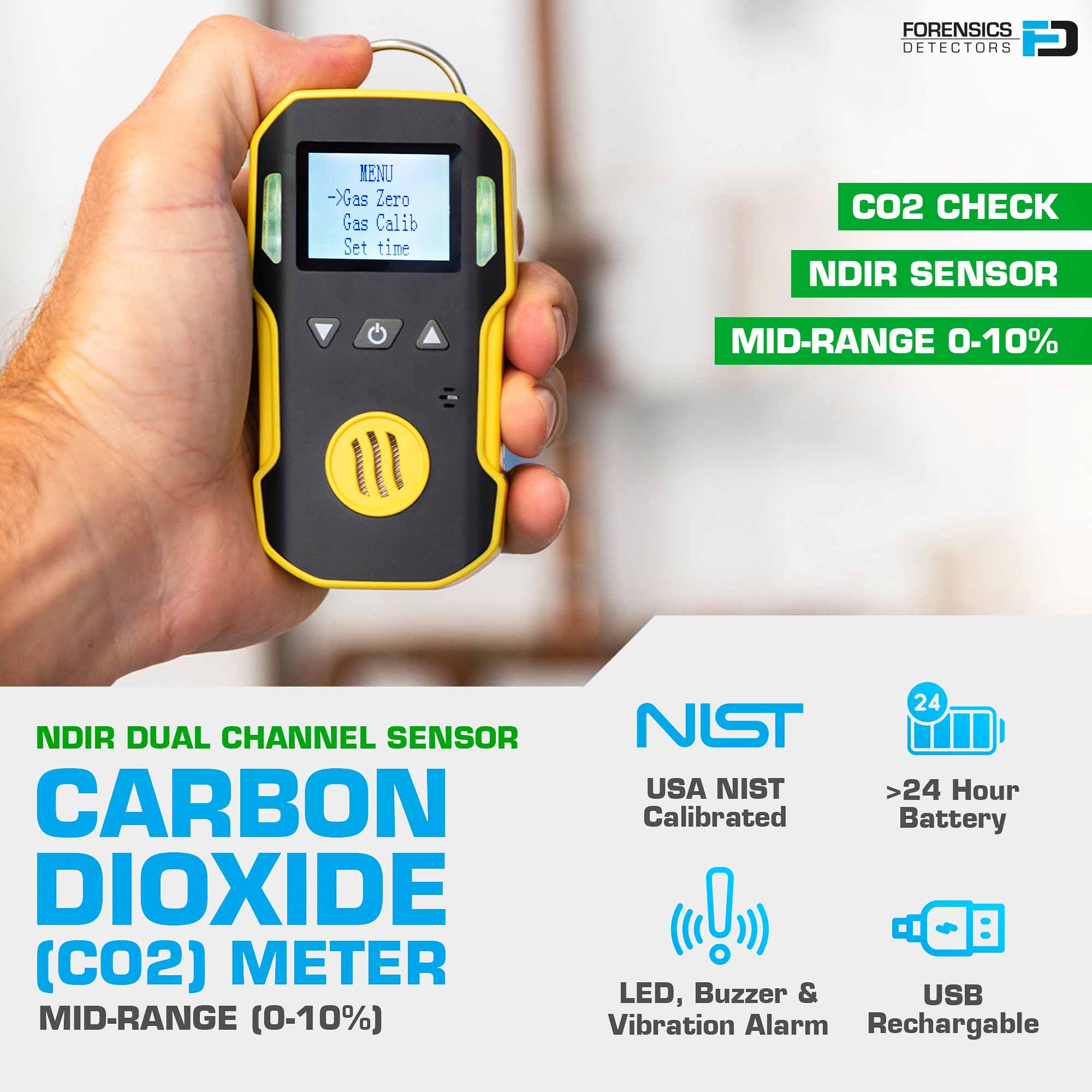 CO2 Meter for Incubators | 0-10% | USA NIST Calibration