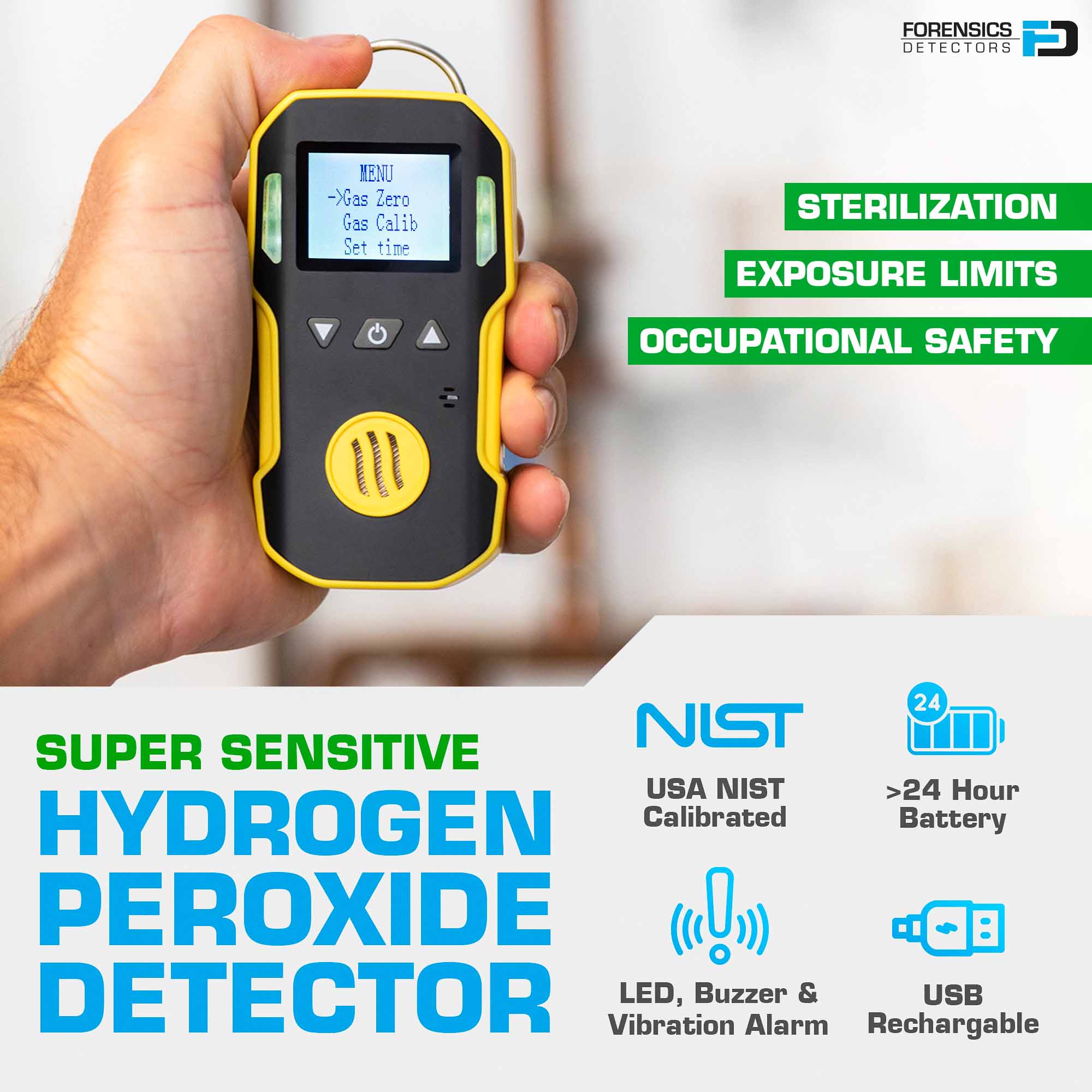 Hydrogen Peroxide Gas Detector | USA NIST Calibration