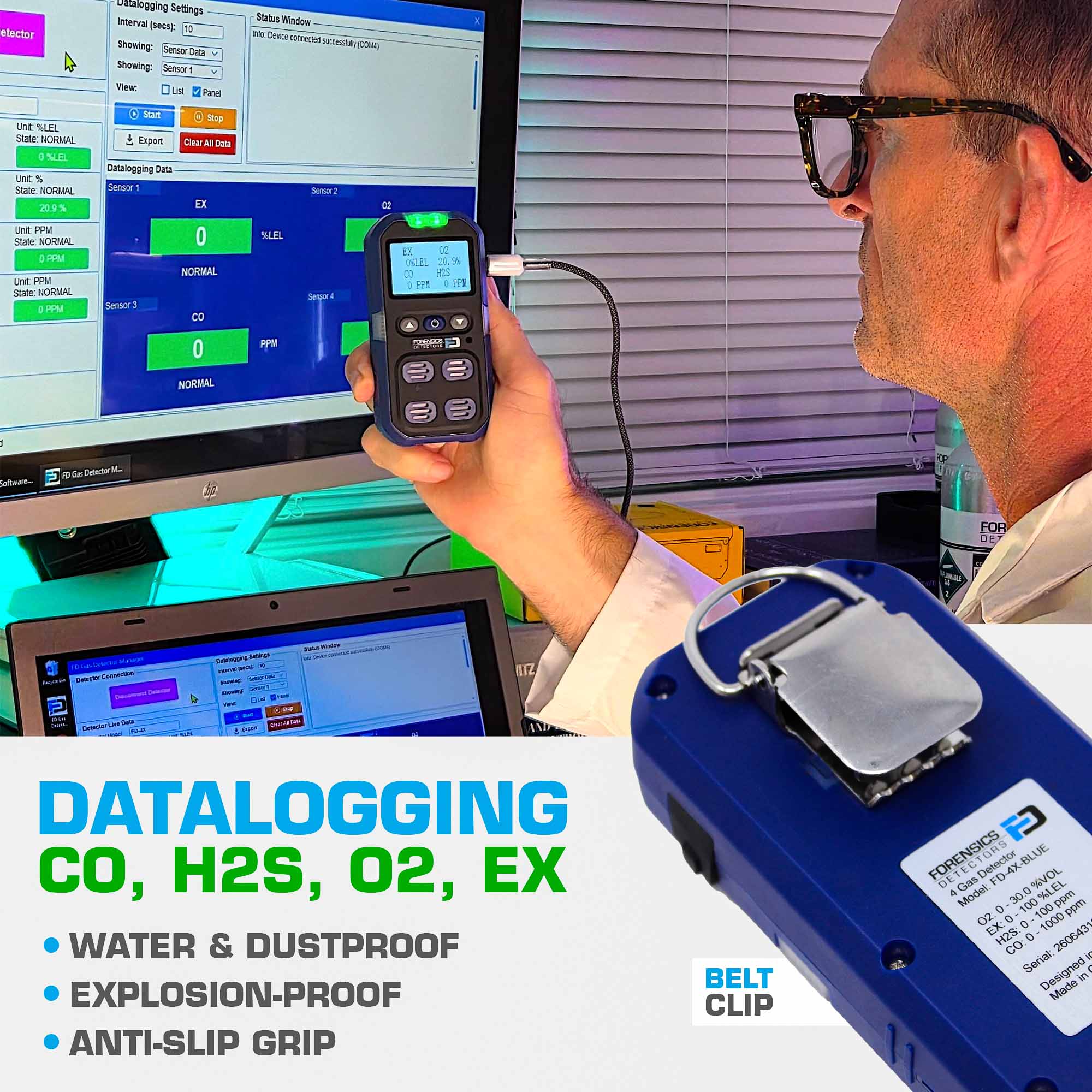 4 Gas Monitor Personal | USA NIST Calibration | Blue
