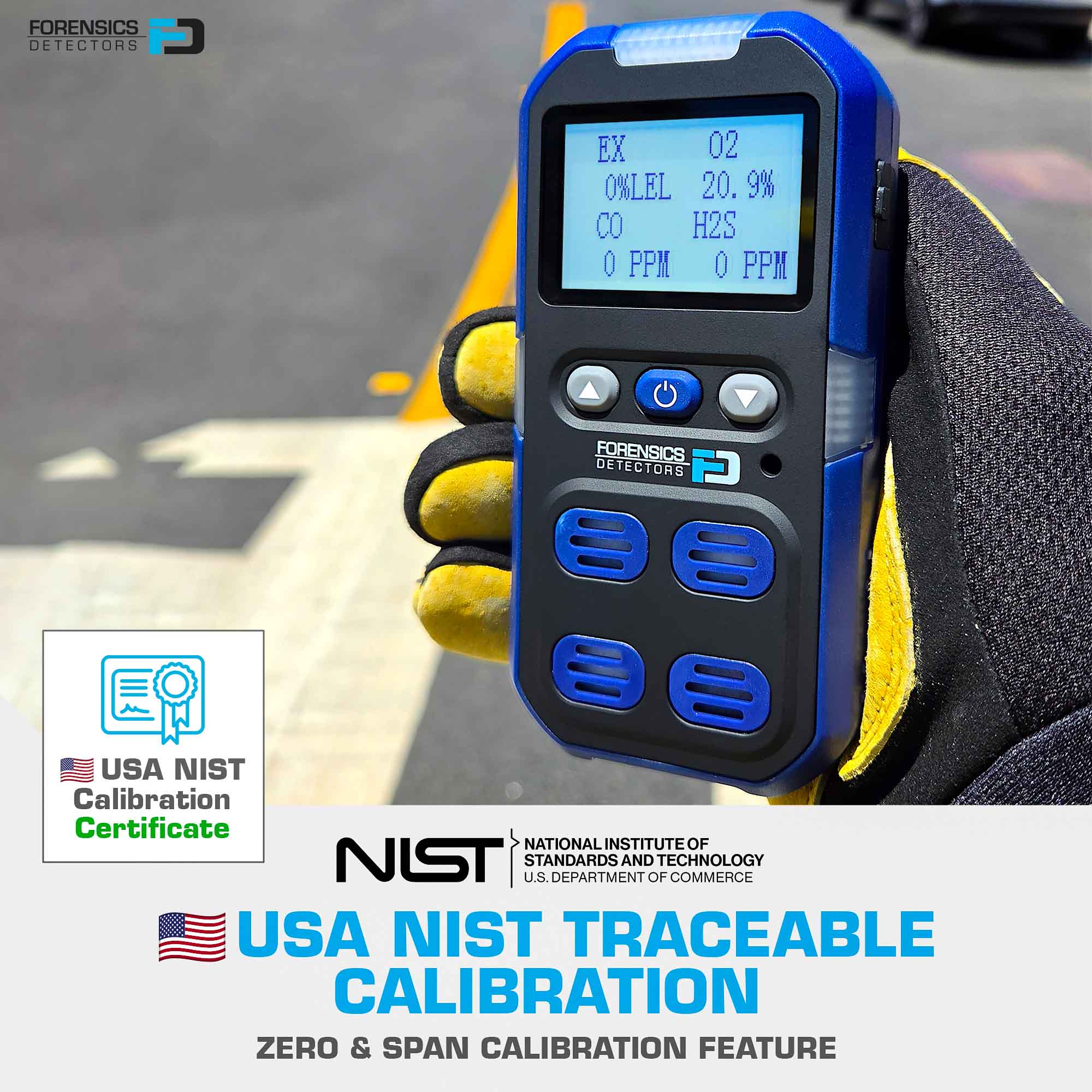 4 Gas Monitor Personal | USA NIST Calibration | Blue
