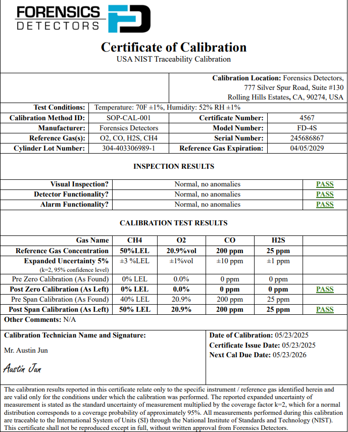 Single Gas Detector Calibration