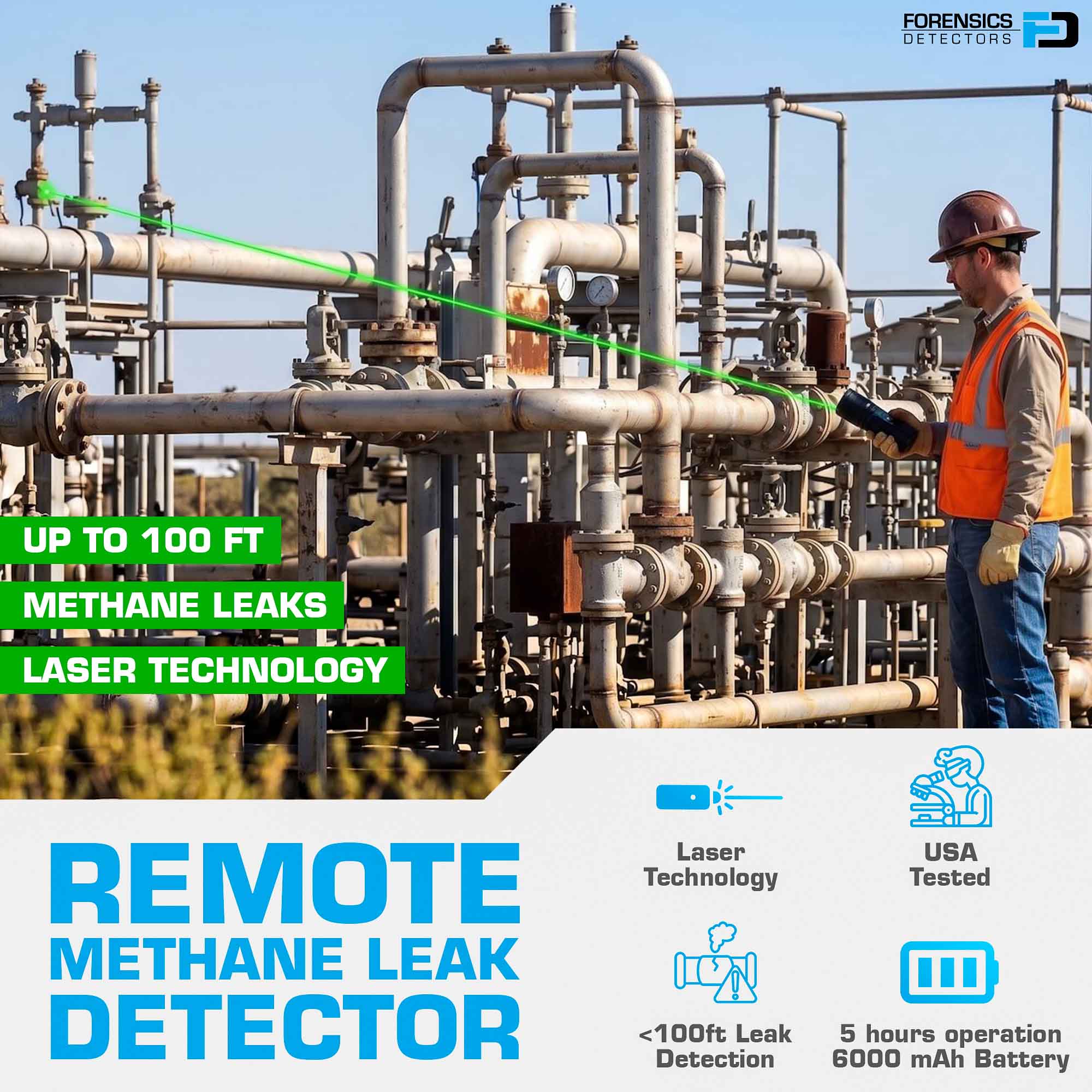 Laser Methane Detector | 100 ft | TDLAS sensor