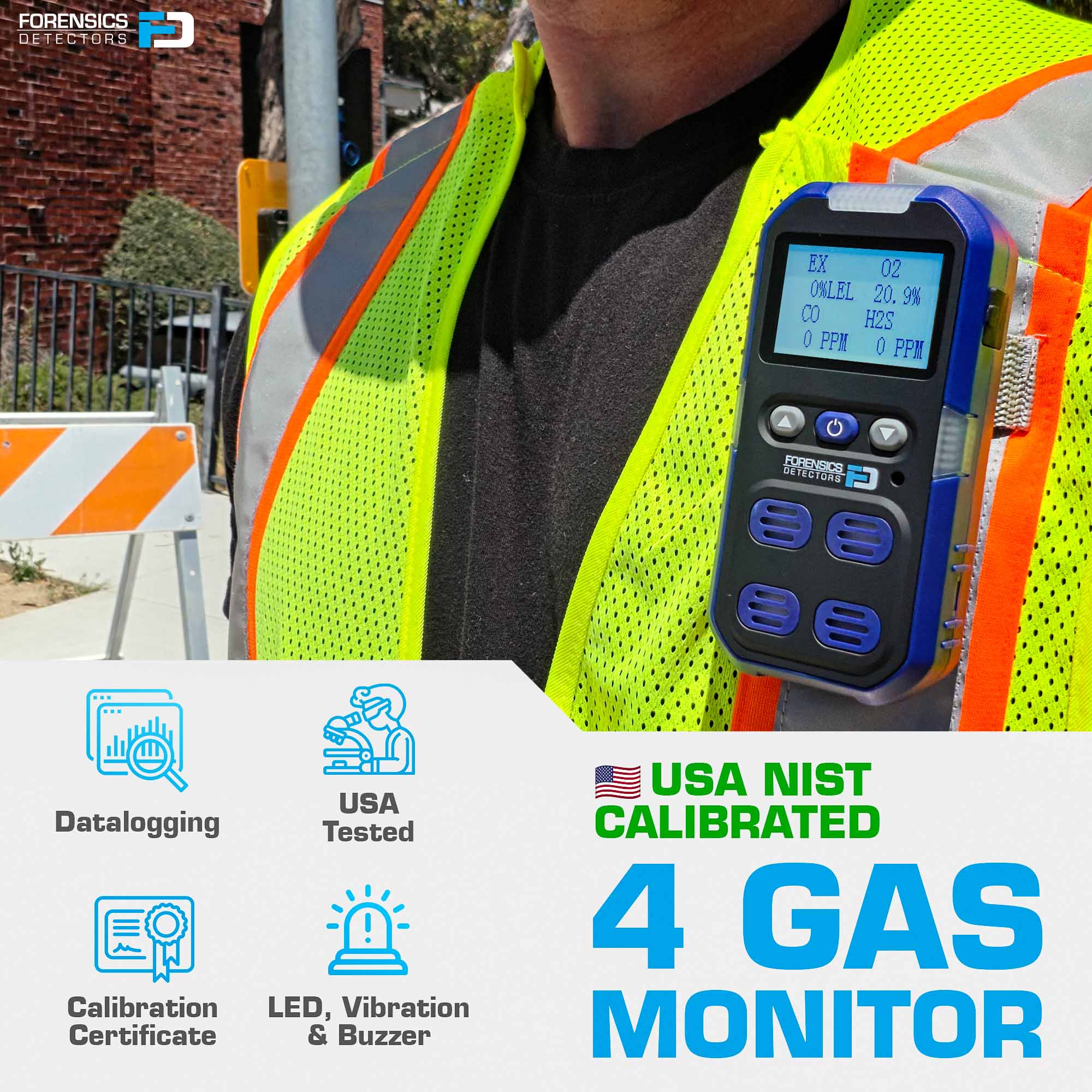 4 Gas Monitor Personal | USA NIST Calibration | Blue