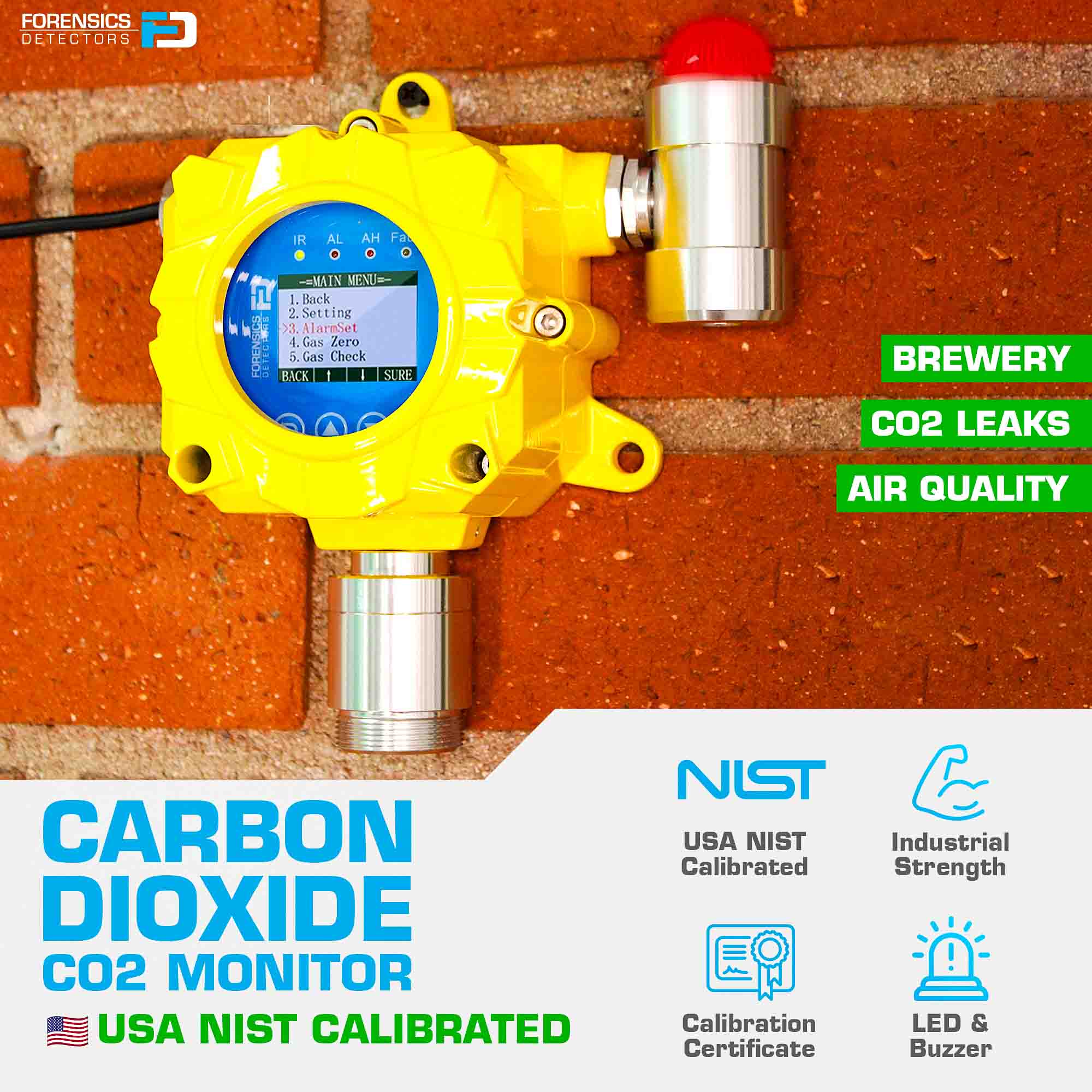 CO2 Monitor | Wall Mount | 0-5000 ppm | USA NIST Calibration