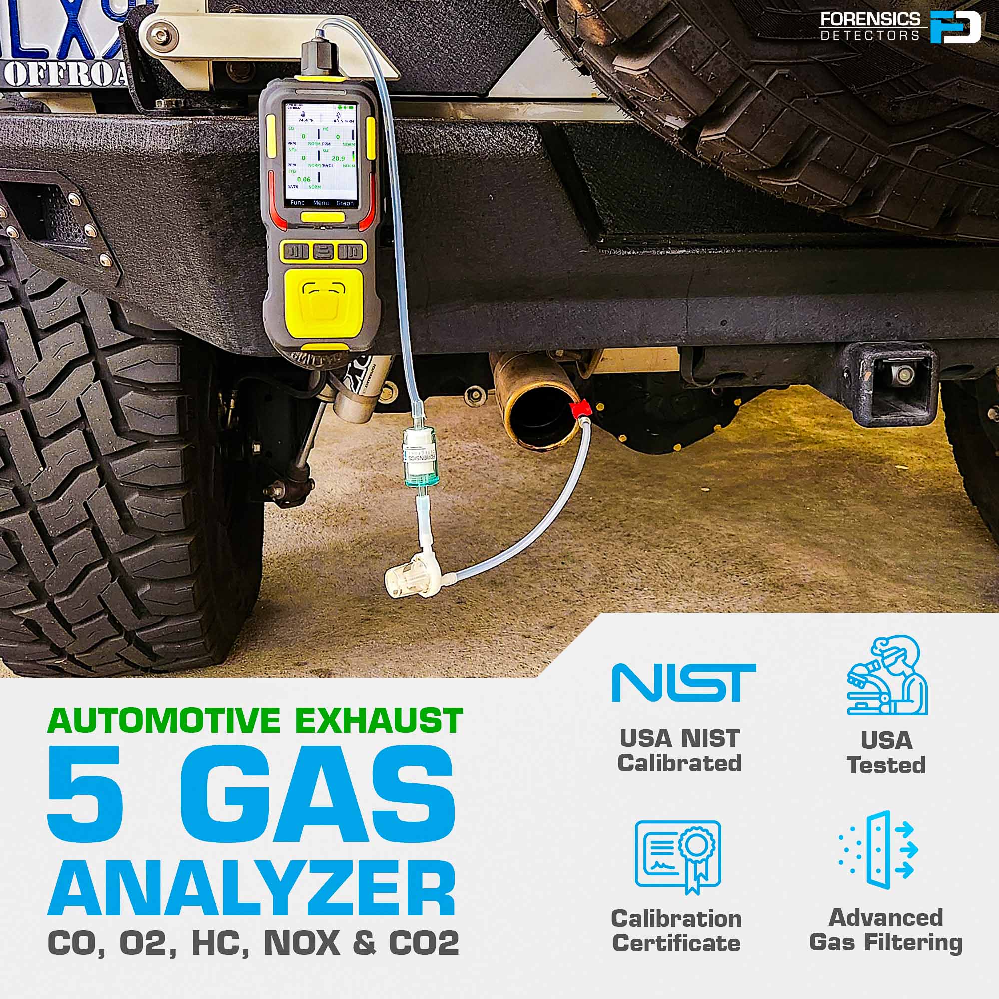 5 Gas Analyzer | Automotive Exhaust Emission | CO, O2, HC, NOx, CO2 |