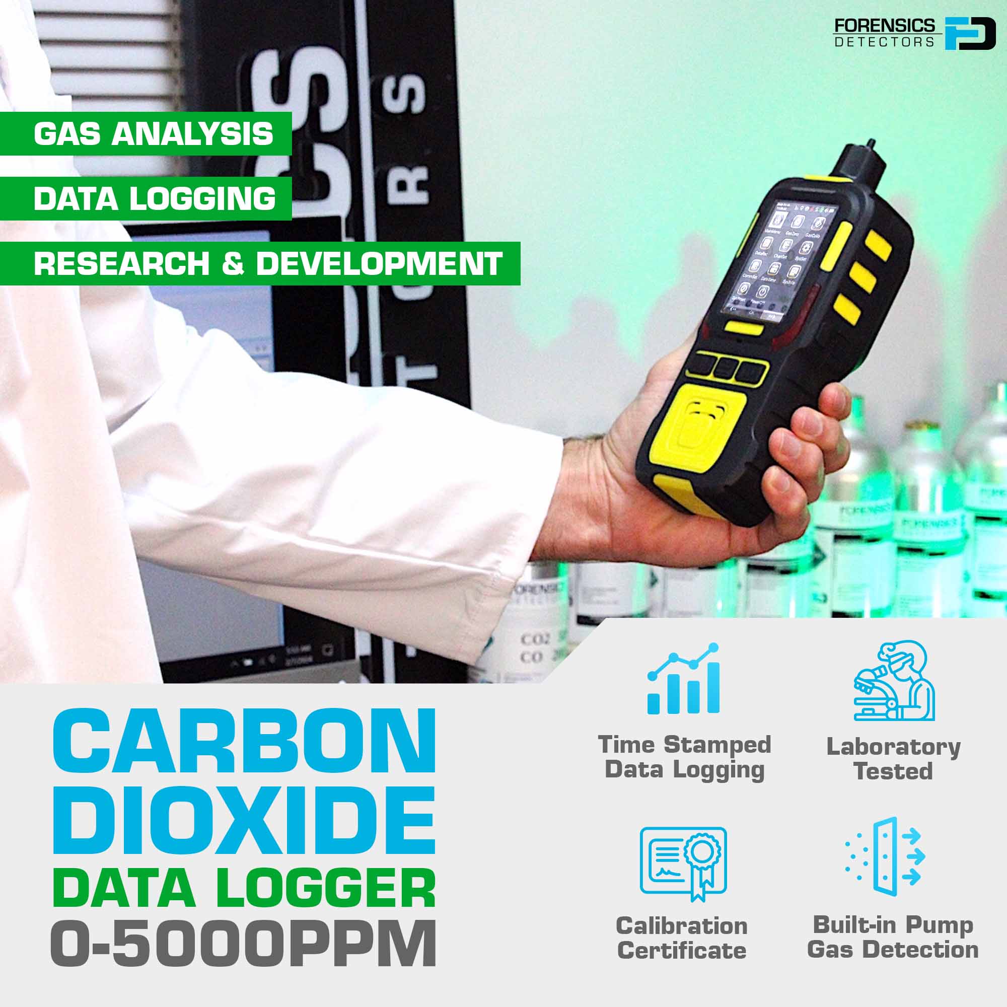 Carbon Dioxide CO2 Data Logger Analyzer | 0-5000 PPM | USA NIST Calibration