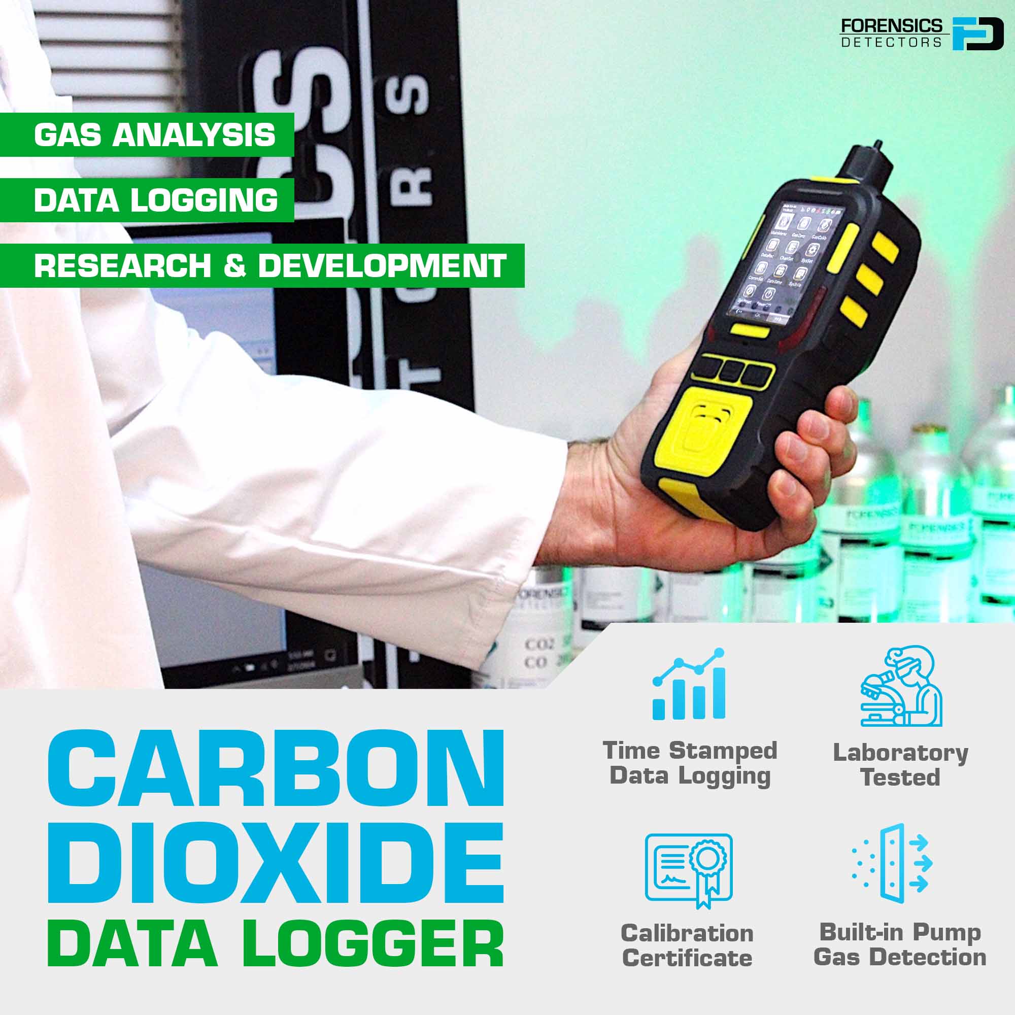 Carbon Dioxide CO2 Data Logger Analyzer | 0-100% | USA NIST Calibration