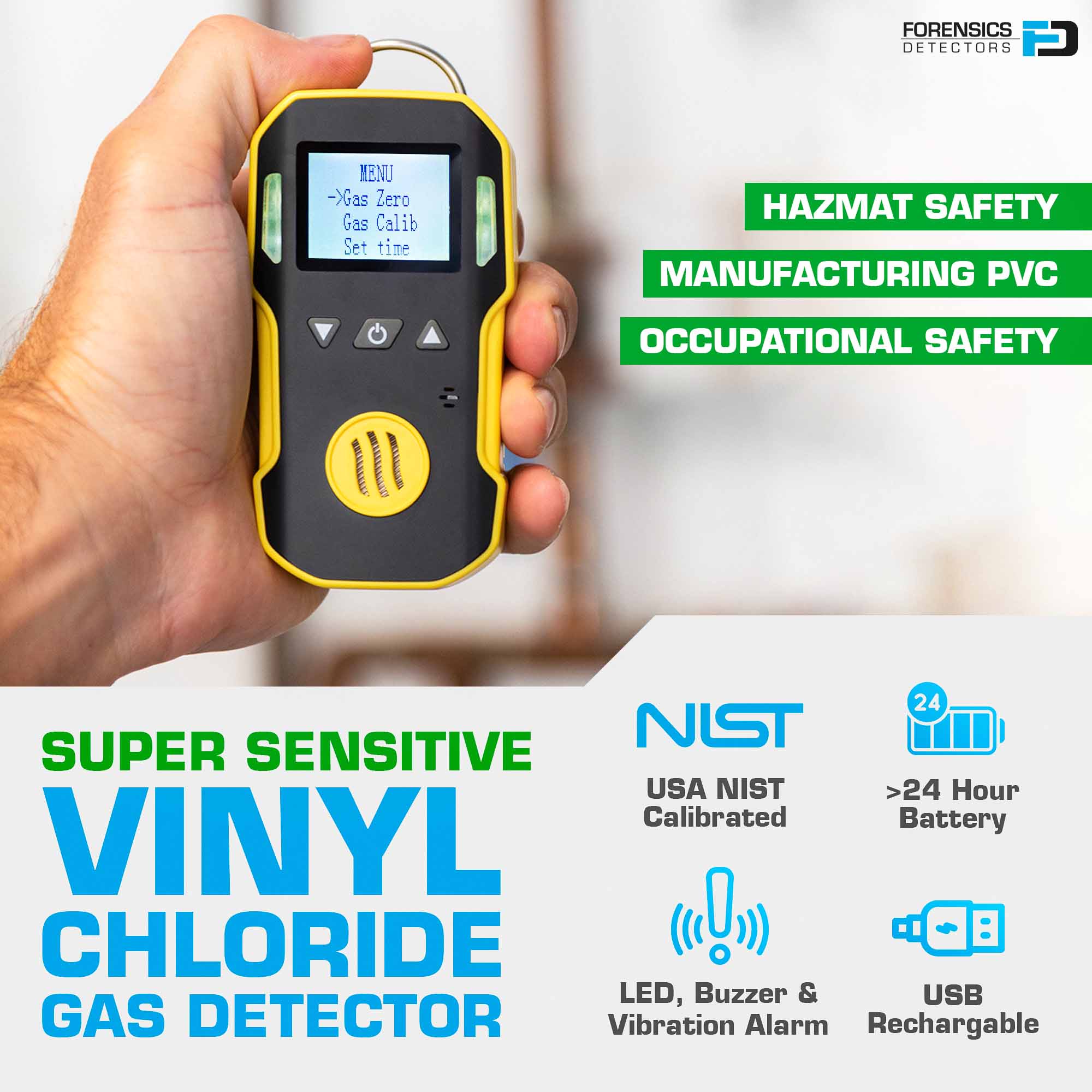Vinyl Chloride Gas Detector | USA NIST Calibration