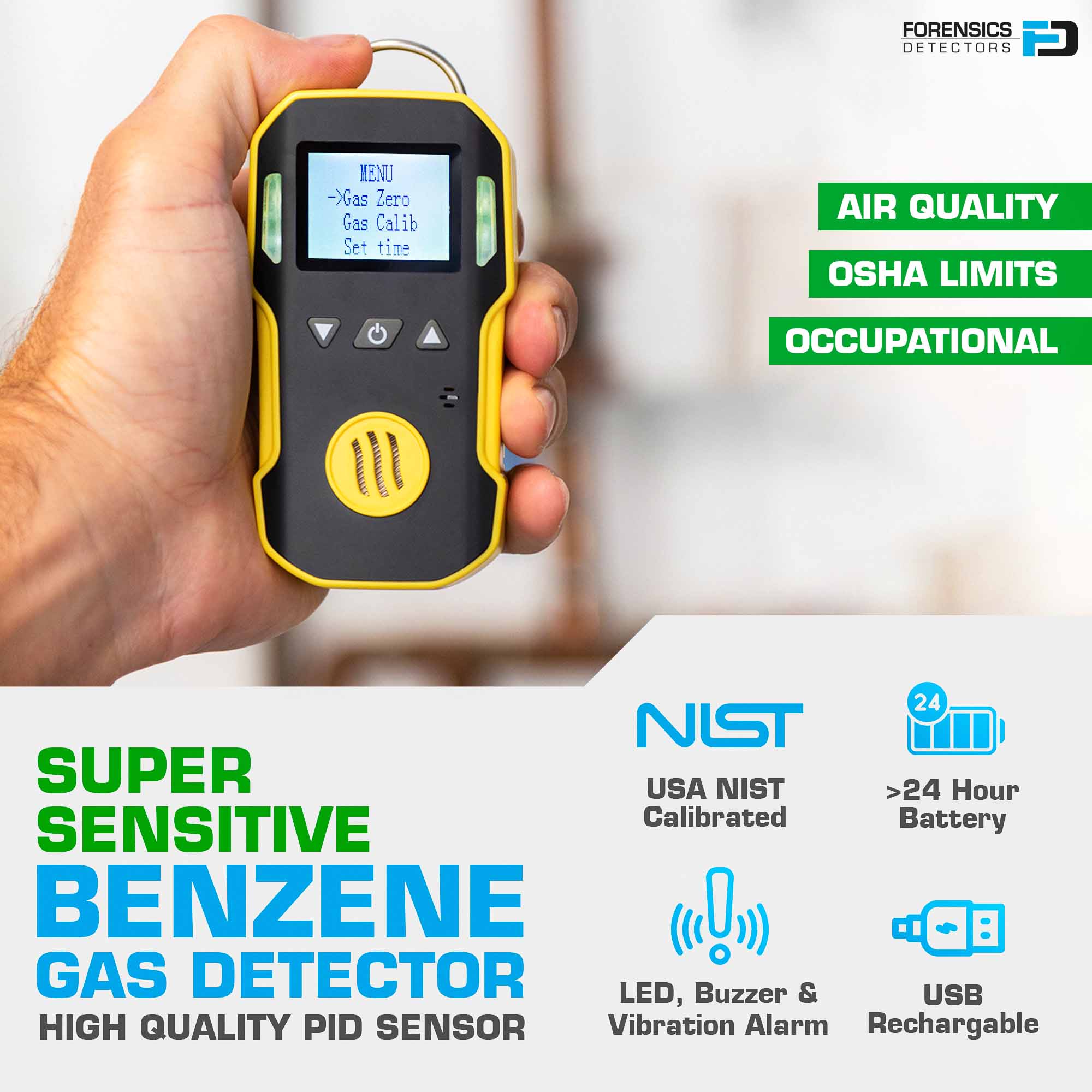 Benzene Gas Detector | USA NIST Calibration