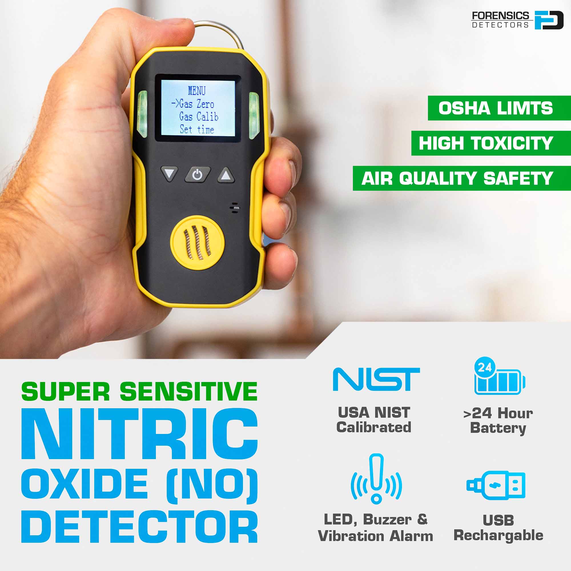 Nitric Oxide Gas Detector | USA NIST Calibration