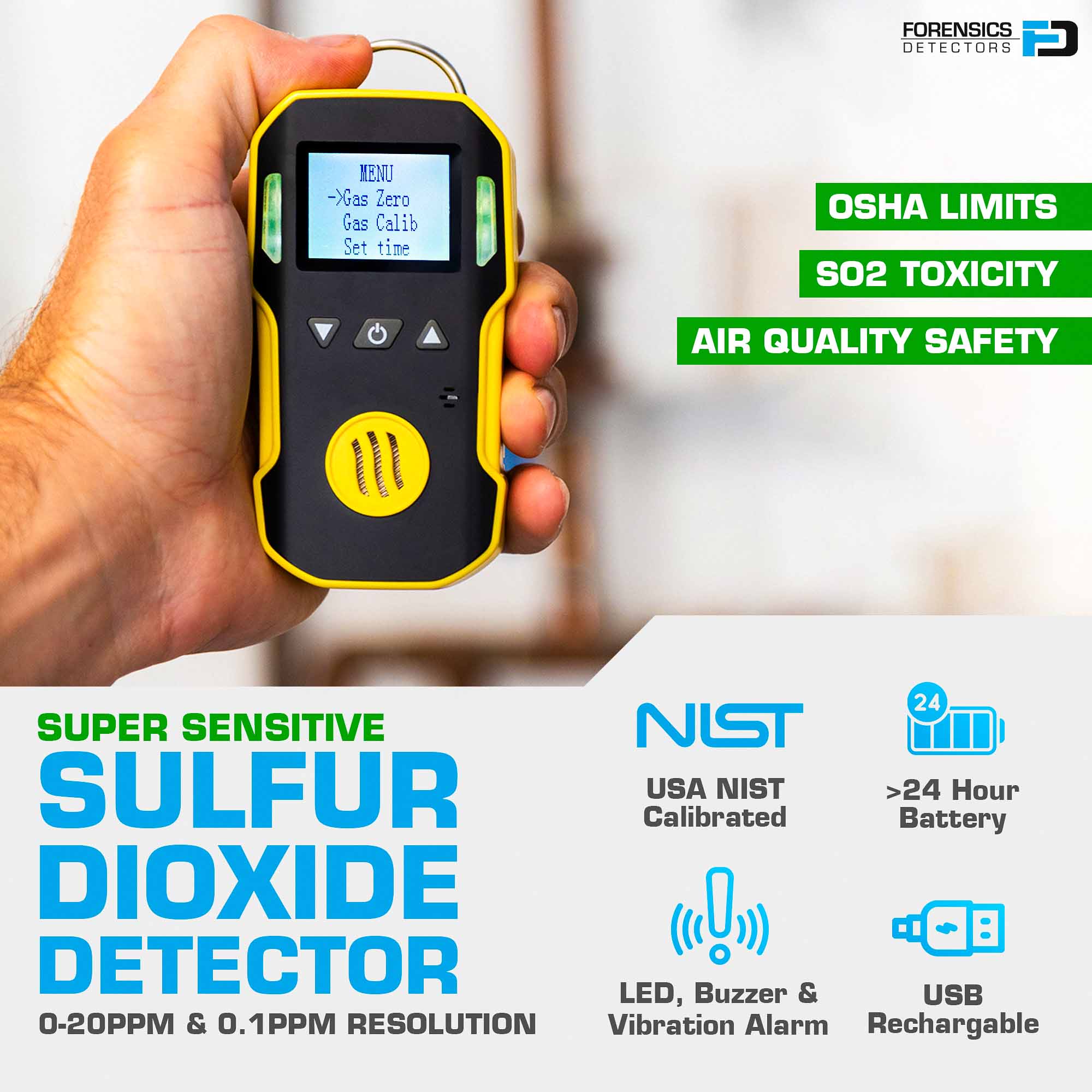 Sulfur Dioxide Detector | USA NIST Calibration