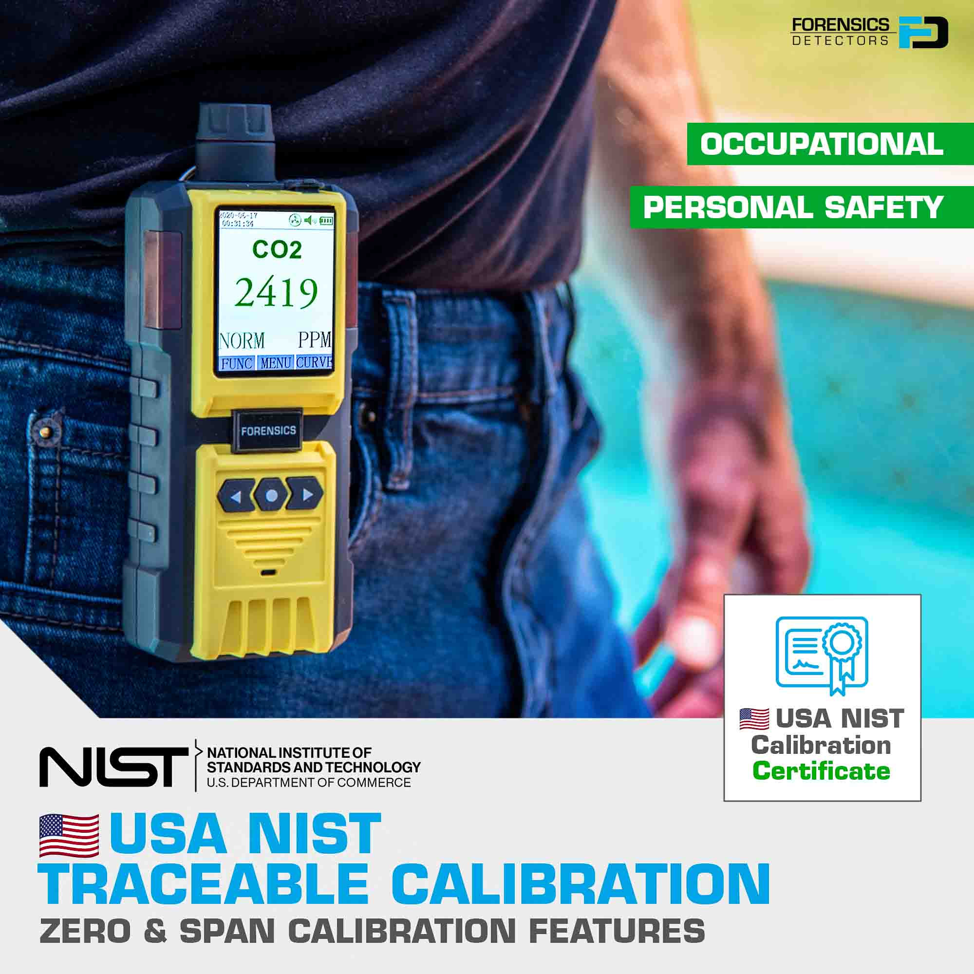 CO2 Leak Detector | 0-5000 ppm | USA NIST Calibration