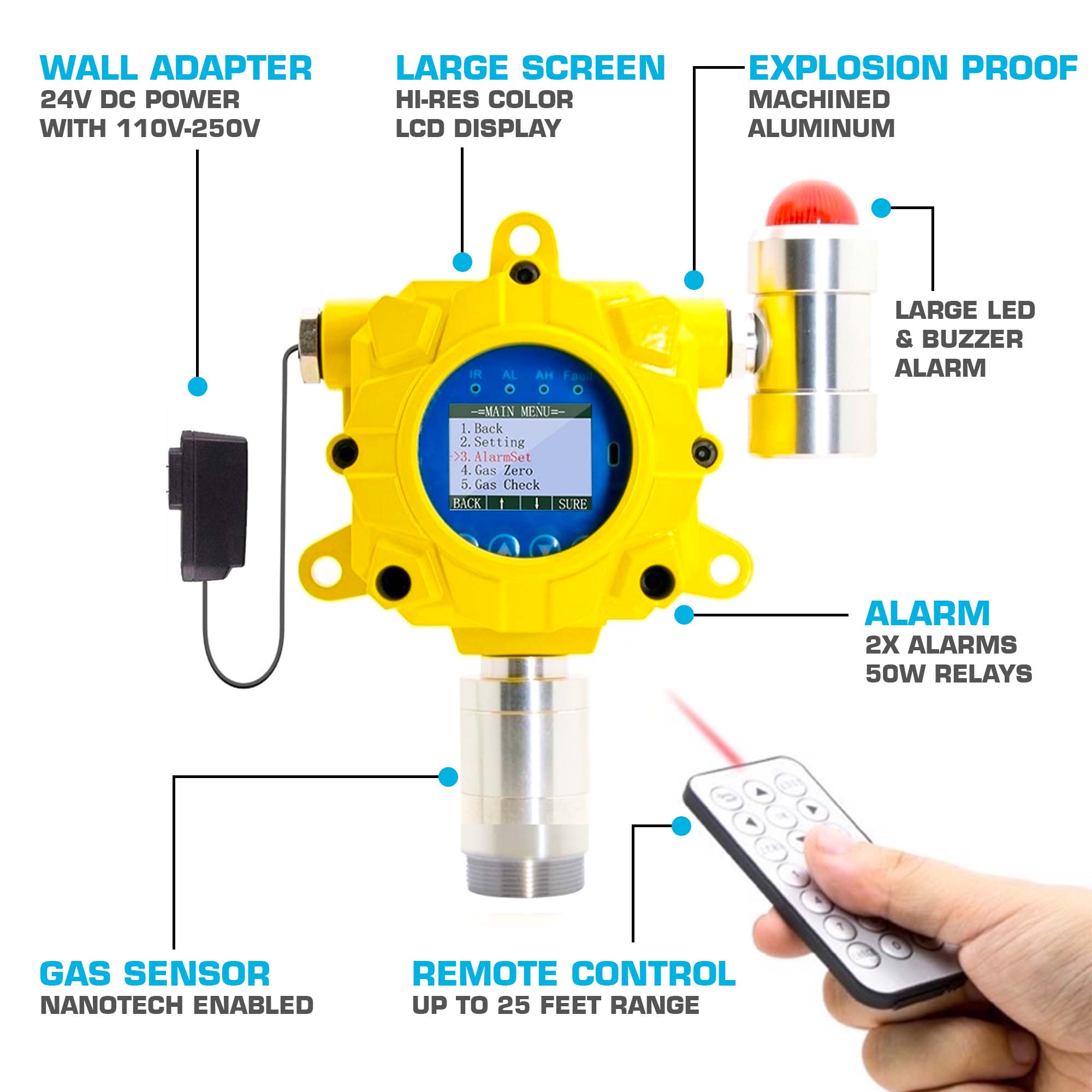 Hydrogen Sulfide Detector | Wall Mount | USA NIST Calibration