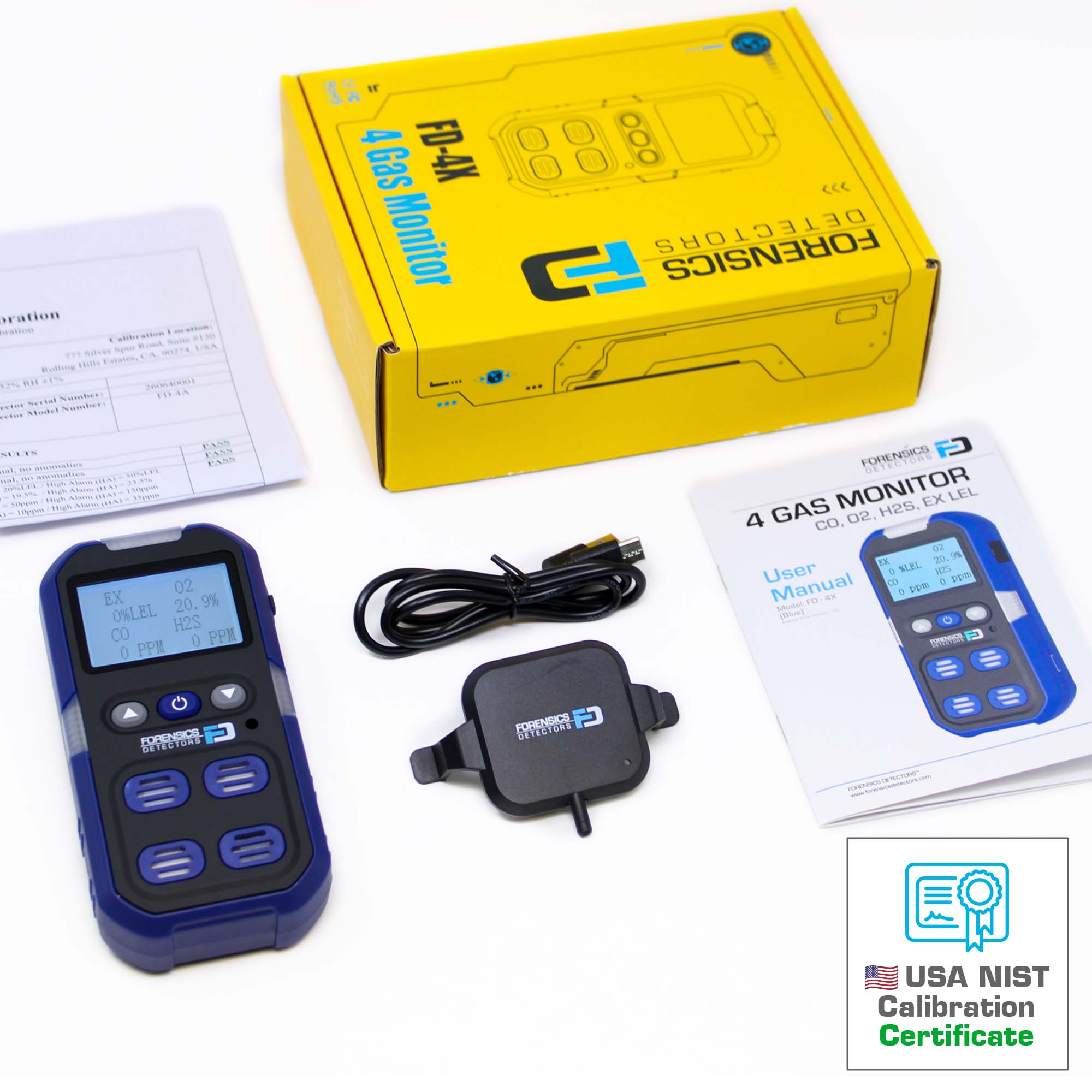 4 Gas Monitor Personal | USA NIST Calibration | Blue