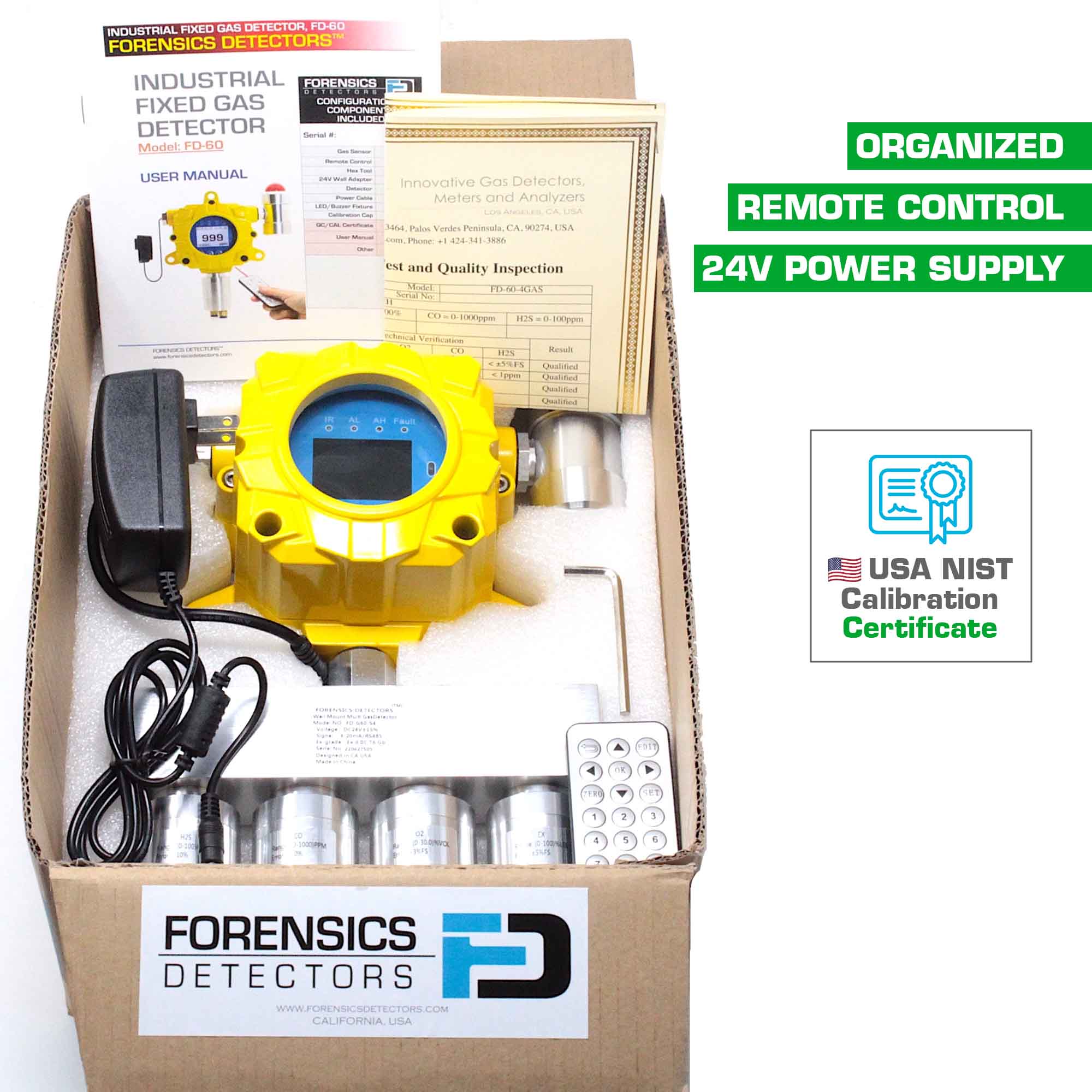 4 Gas Meter Detector | Wall Mount | USA NIST Calibration
